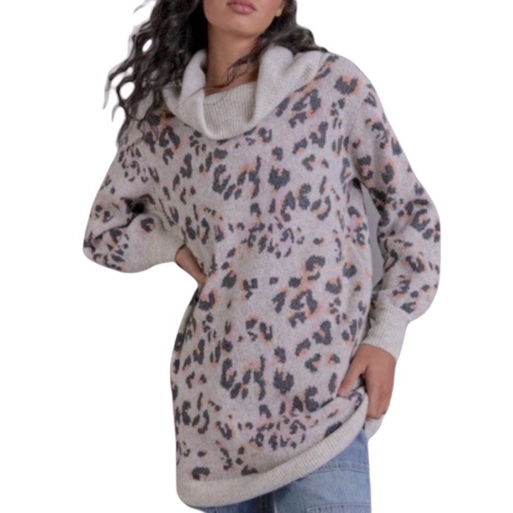 ANTHROPOLOGIE Emmy Cowl Neck Wool Blend Leopard Print Tunic Size XL - Picture 3 of 10